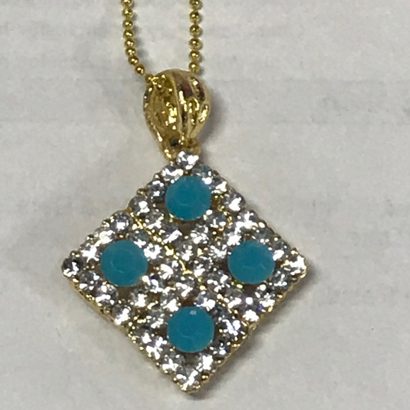 Boutique Jewelry - Boutique Vintage Gold Aqua Rhinestone Necklace